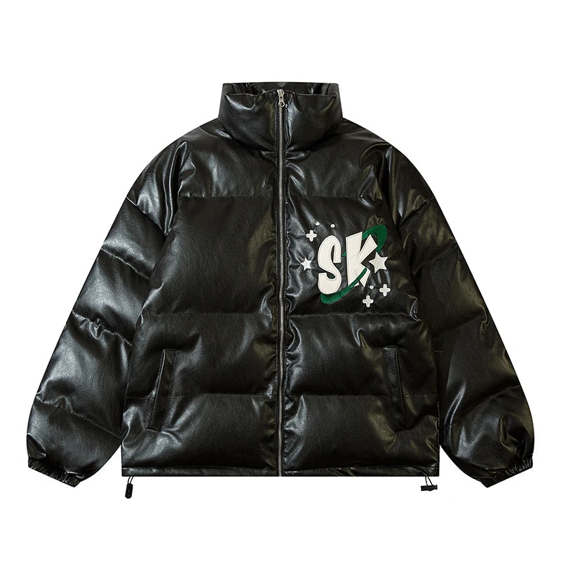 Hip Hop PU Leather Parkas Men High Street