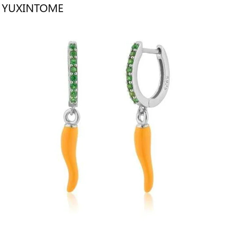 Yellow Red Small Chili Hoop Earrings For Women