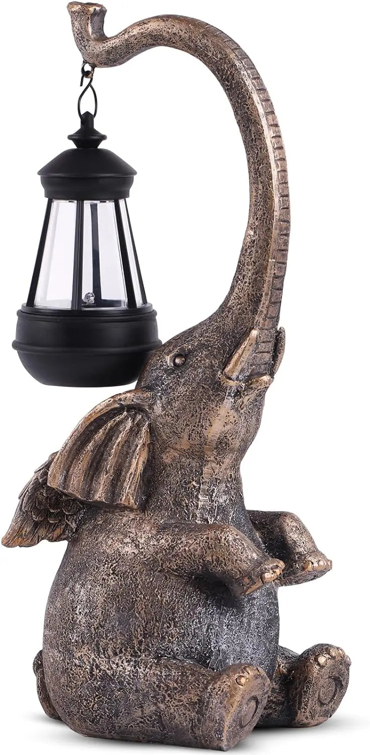 15 in Solar Elephant Yard Statue White Elephant