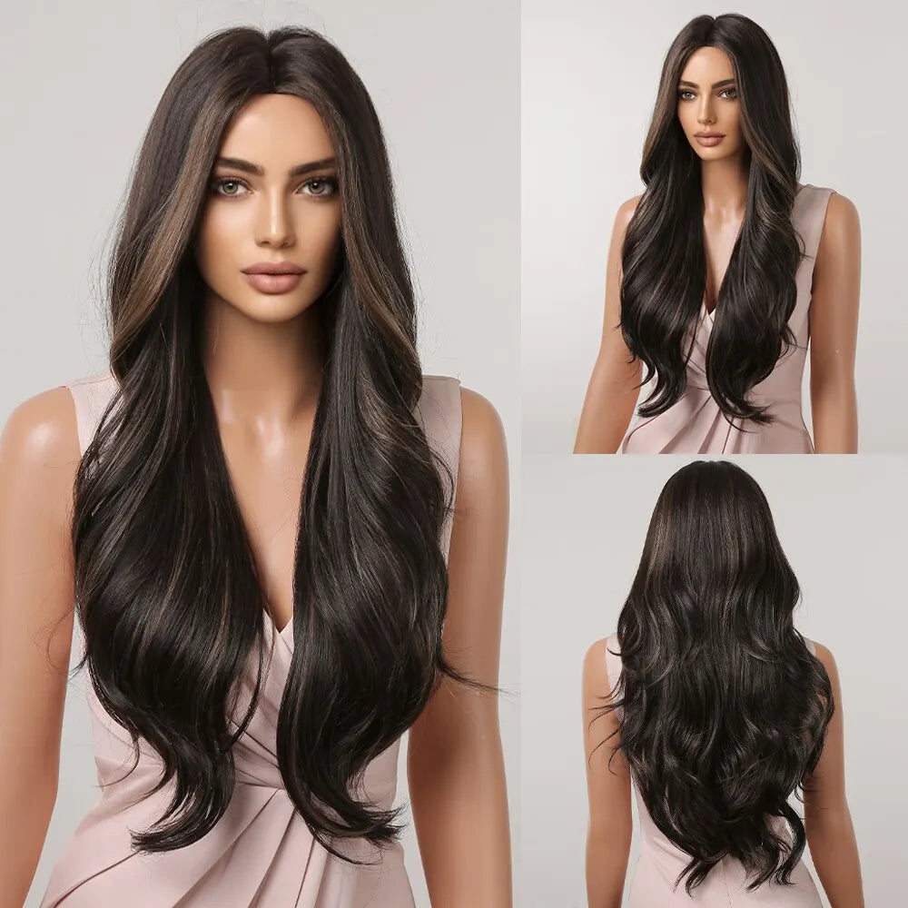 HAIRCUBE Long Brown Curly Wavy Wig for Women