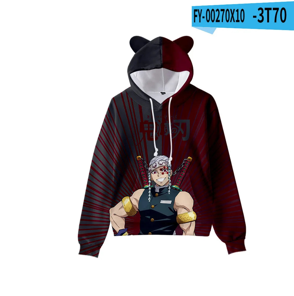 Anime Demon Slayer Hoodies Women Cat Ears Cartoon