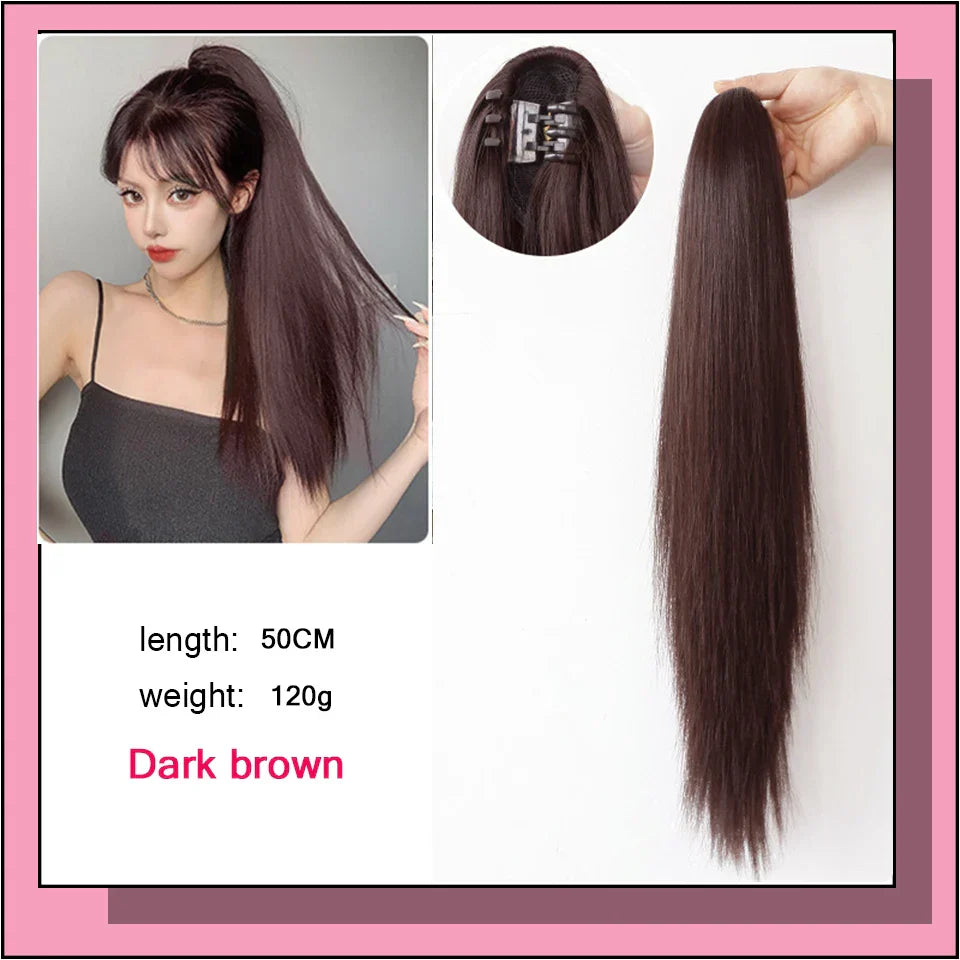 AS Long Wavy Straight Claw Clip On Ponytail