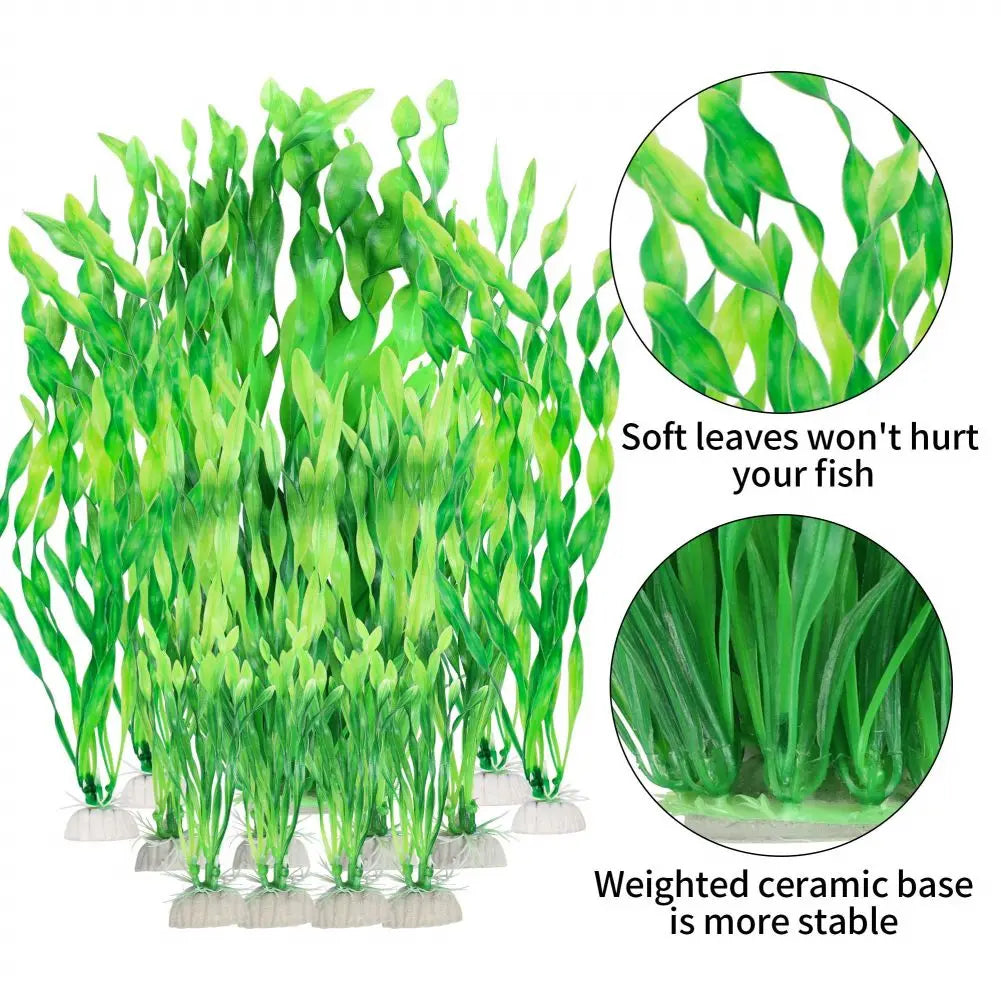 16pcs Green Aquarium Plants Artificial Plastic Seaweed Water