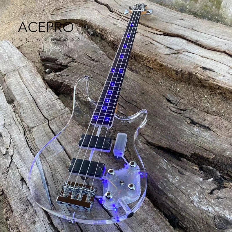 4 String Blue LED Lights Electric Bass Guitar,