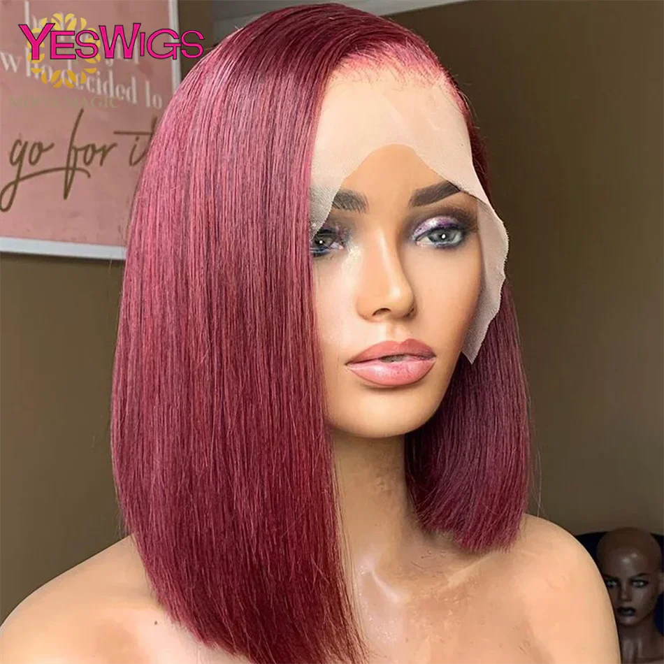 13x4 Glueless Short Bob Wig Chocolate Brown Red