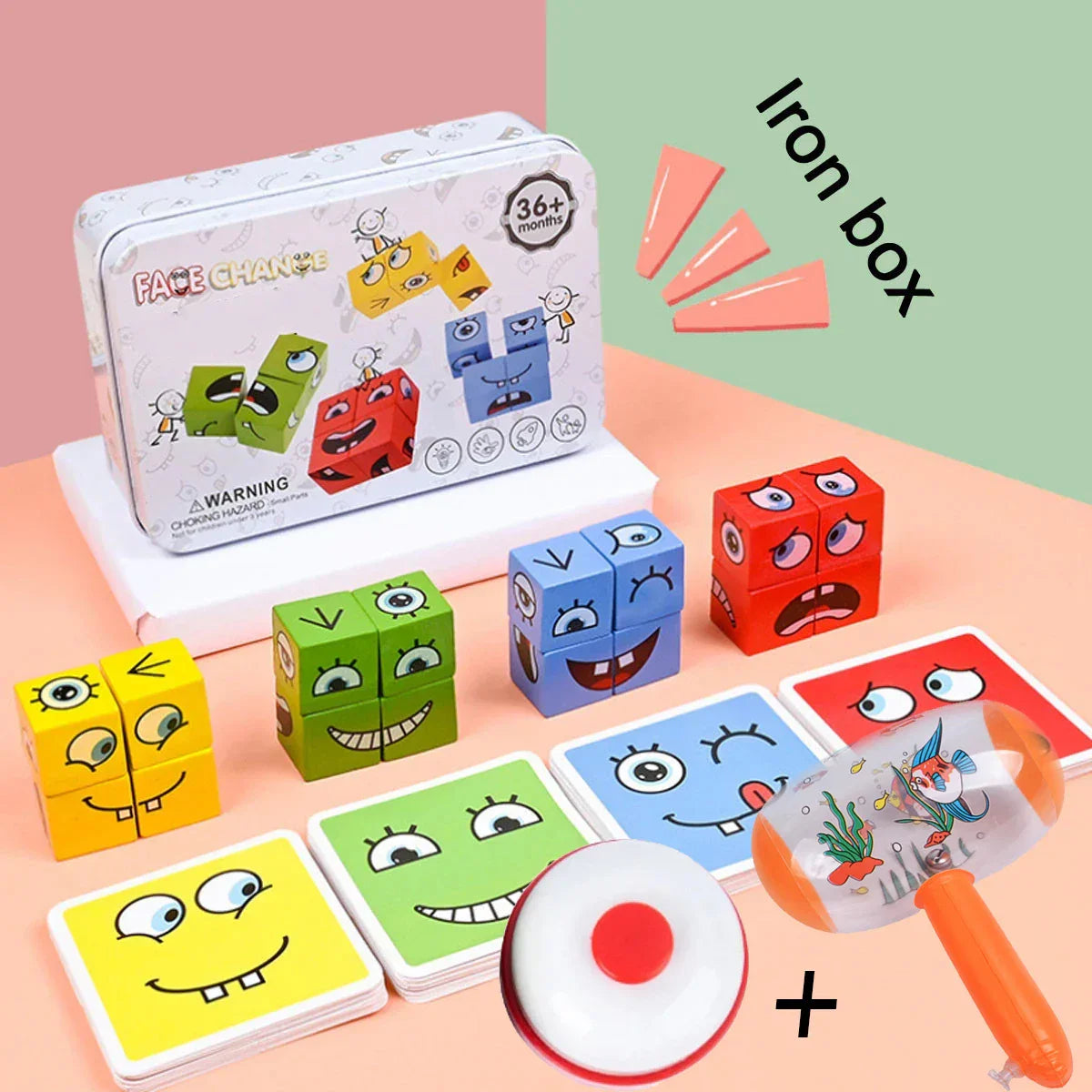 Wooden Face Changing Cube Toys Building Blocks Cartoon