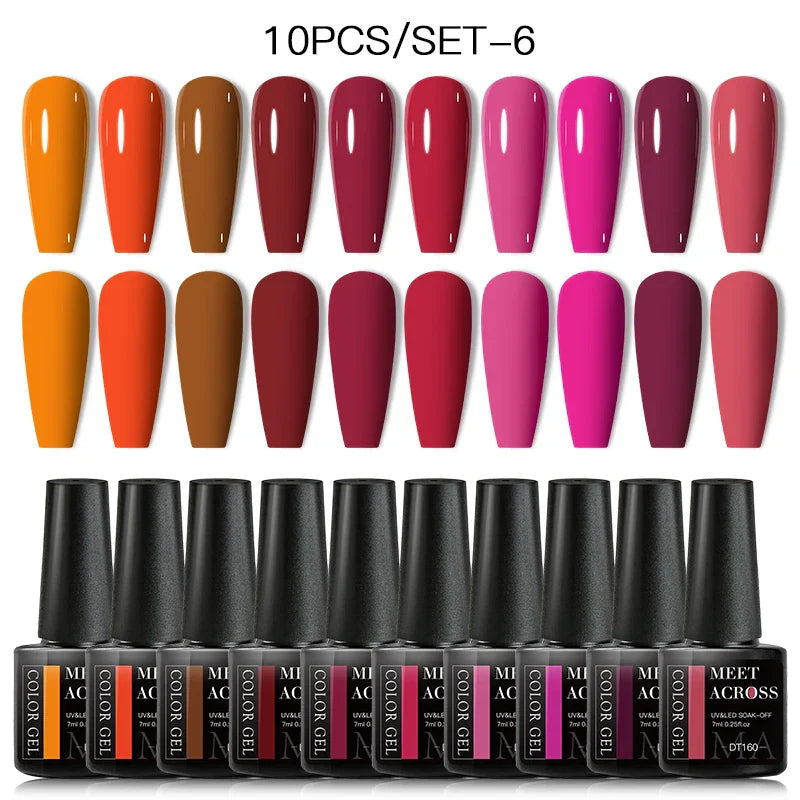 10Pcs Nude Glitter Gel Nail Polish Set Purple