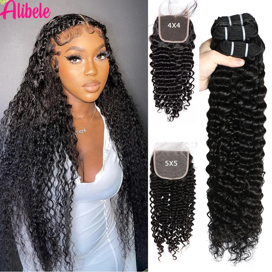 30 Inch Deep Wave Bundles With Closure 5x5