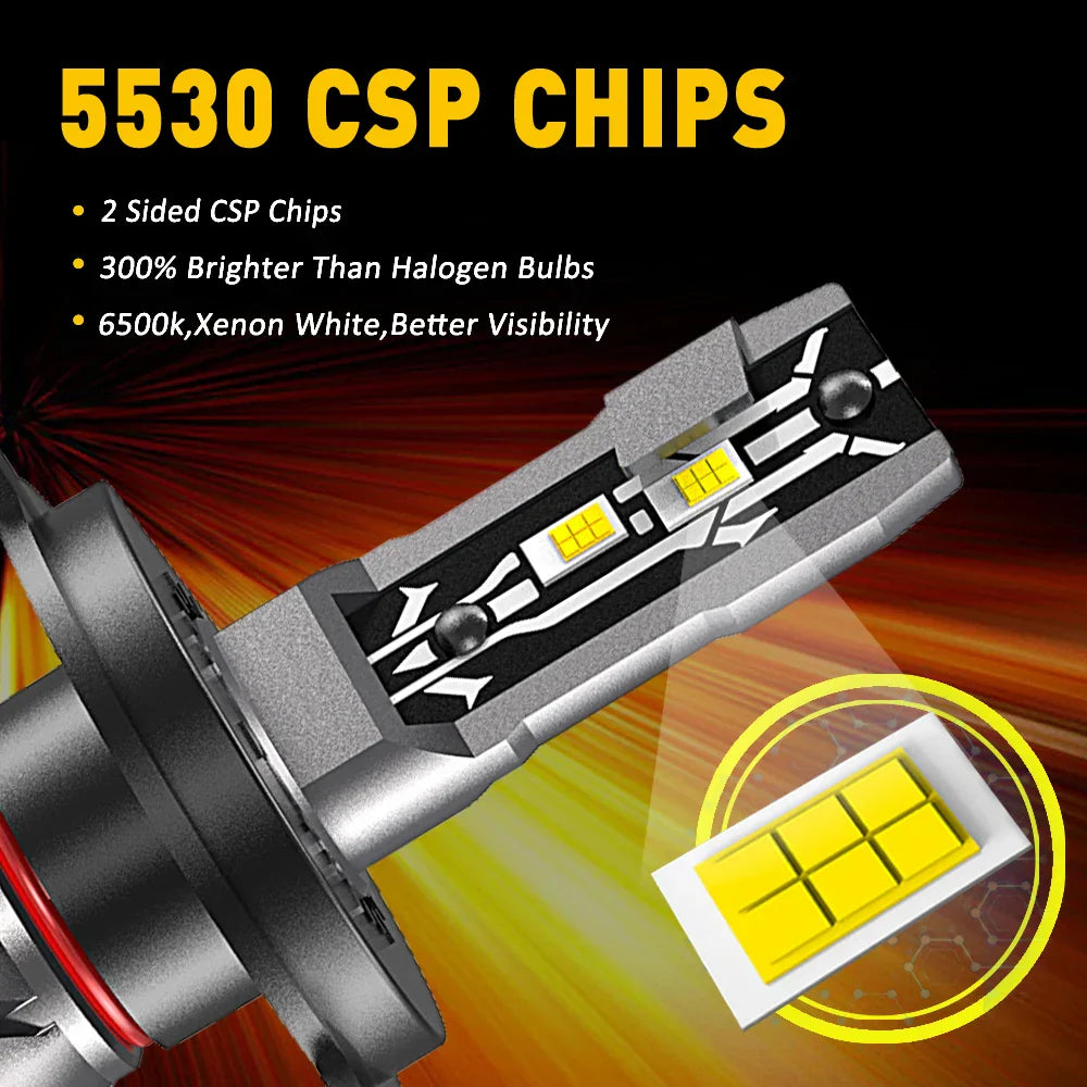 2pcs 30000LM H4 H7 LED Headlight Fog Lamp 6000K