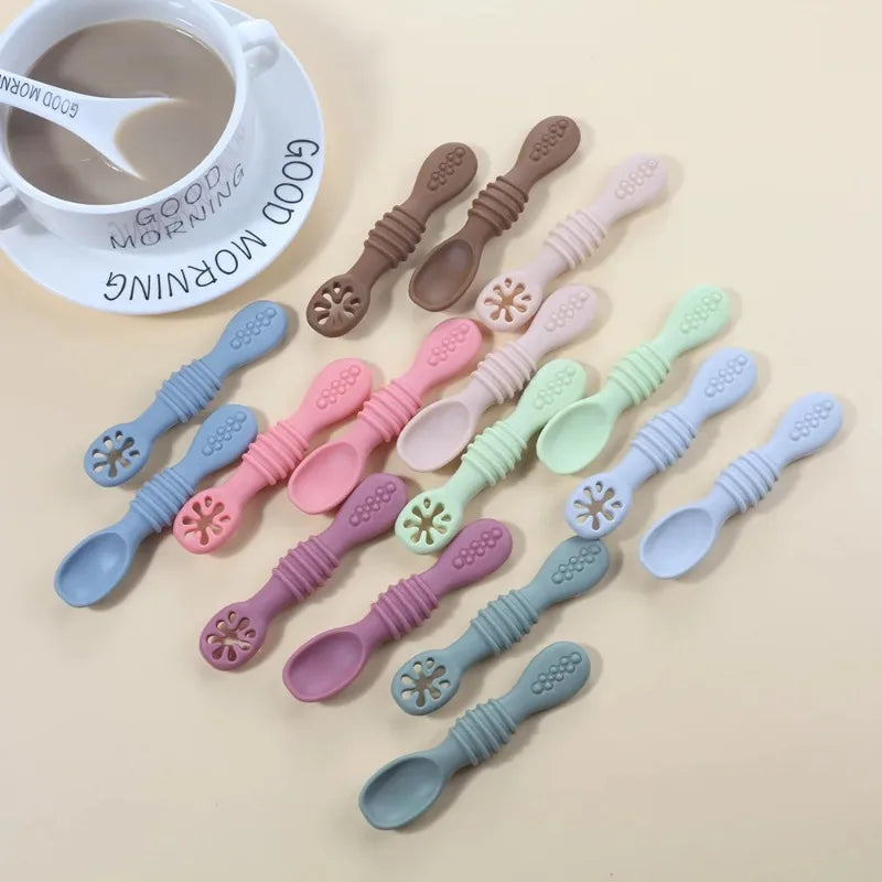 2PCS Cute Baby Learning Spoons Utensils Set Food