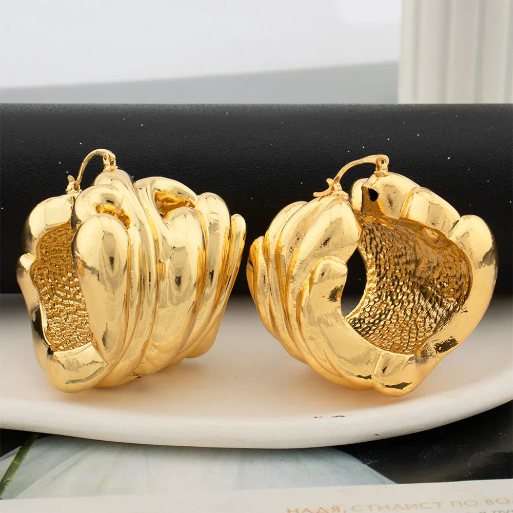 African Luxury 18K Gold Plated Earrings Dubai Hoop