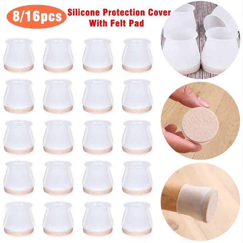 Upgraded 8/16pcs Furniture Silicone Protection Cover with Felt