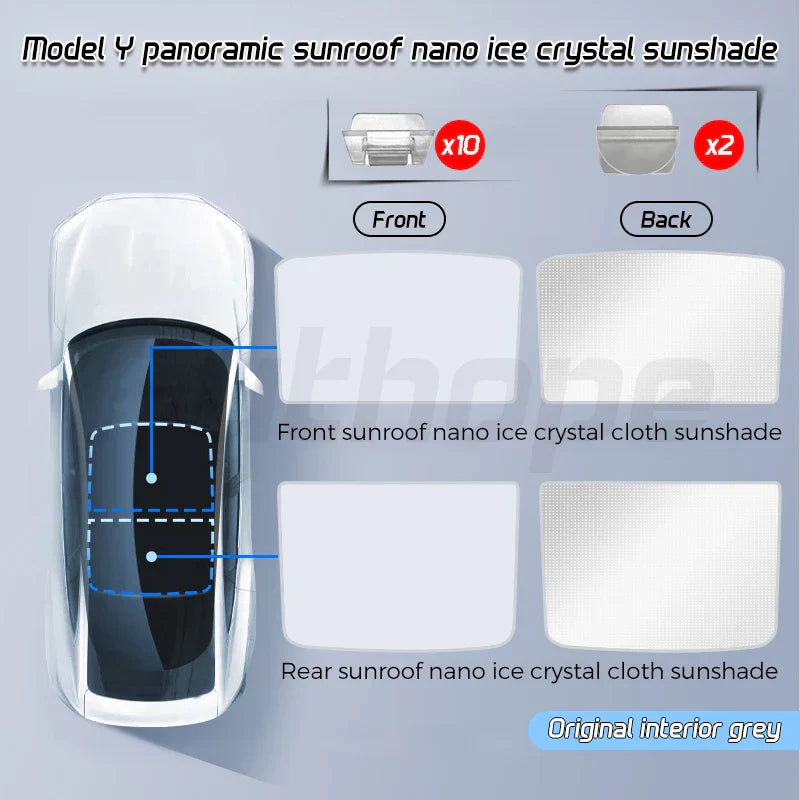 Futhope Upgrade Ice Cloth Buckle Sun Shades Glass Roof Sunshade For Tesla Model 3 Y 2021-2024 Front Rear Sunroof Skylight