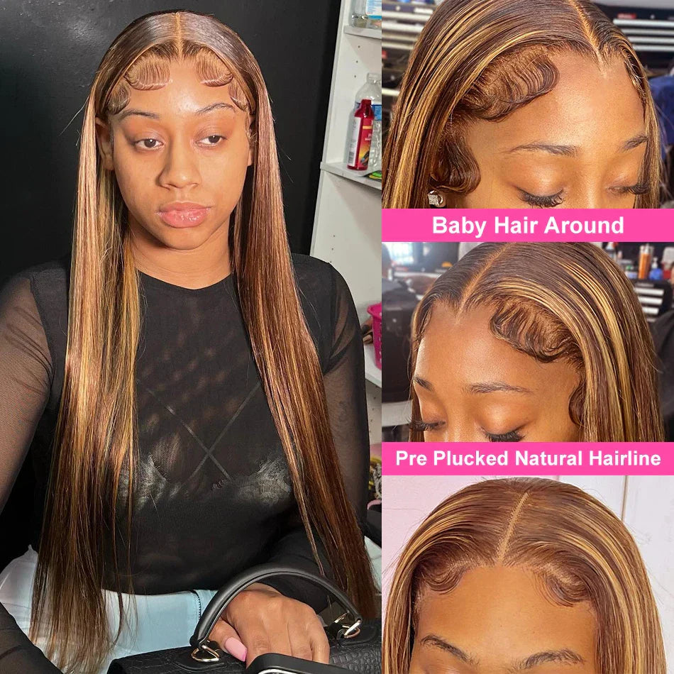 34Inch Bone Straight Highlight Lace Front Human Hair