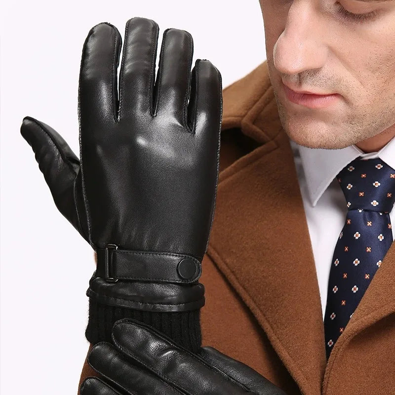 Men's PU Leather Gloves Winter Autumn Fleece Linings