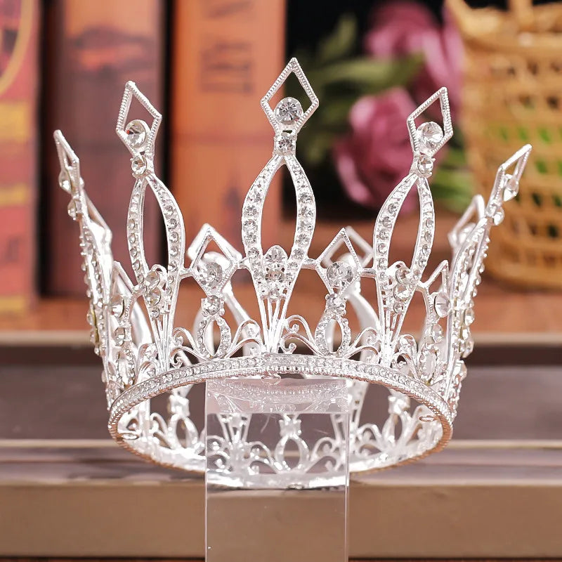 Crystal Rhinestone Round Crown Tiara Hair Jewelry Wedding