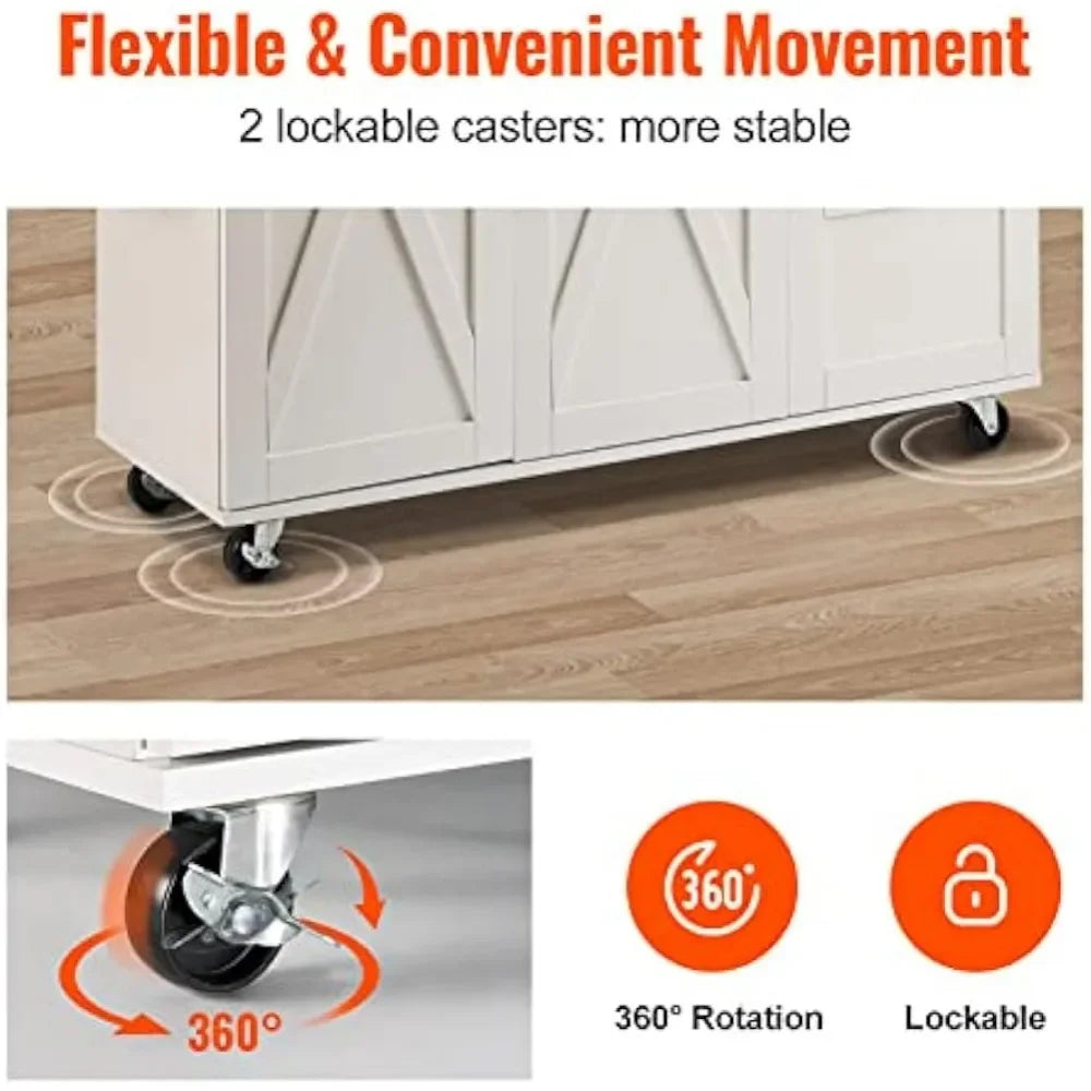 45.3" Width Mobile Carts With Storage Cabinet Kitchen