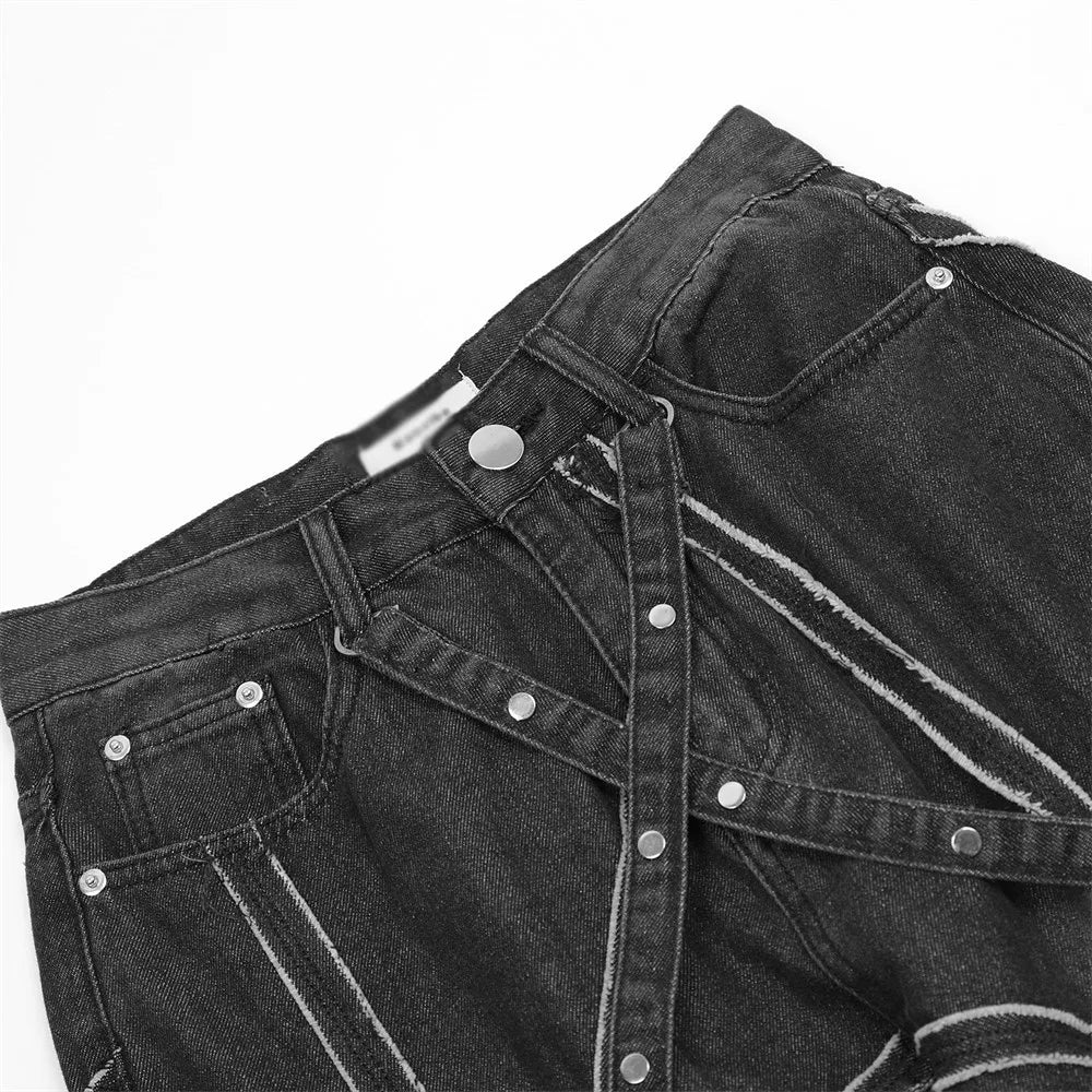 Vintage Gear Patch Punk Jeans High Street Spiderweb