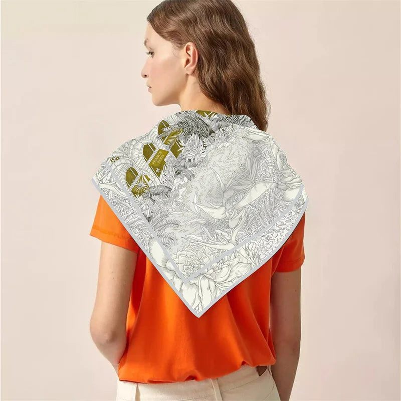 Silk Scarf Women Jungle Square Scarves Head Echarpes
