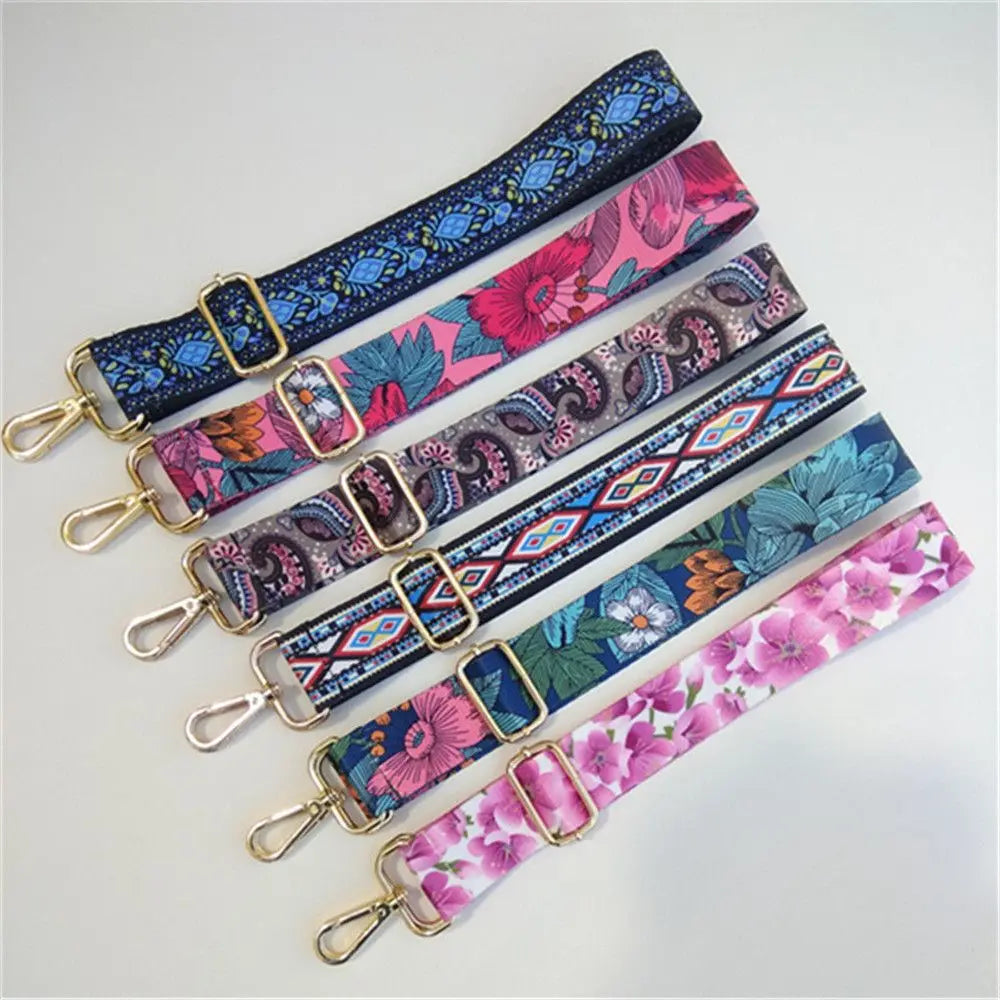 Fashion Bag Strap Adjustable Nylon Flowers Embroidered Colored