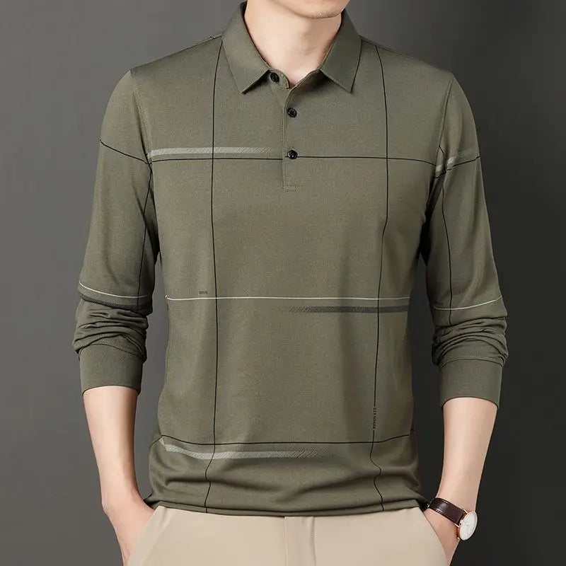 Streetwear Fashion Men Striped Polo Shirts Spring Autumn