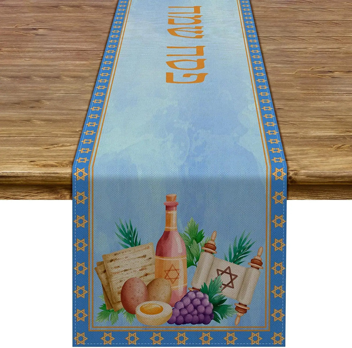 Passover Linen Table Runner Pesach Seder Matzoh Red