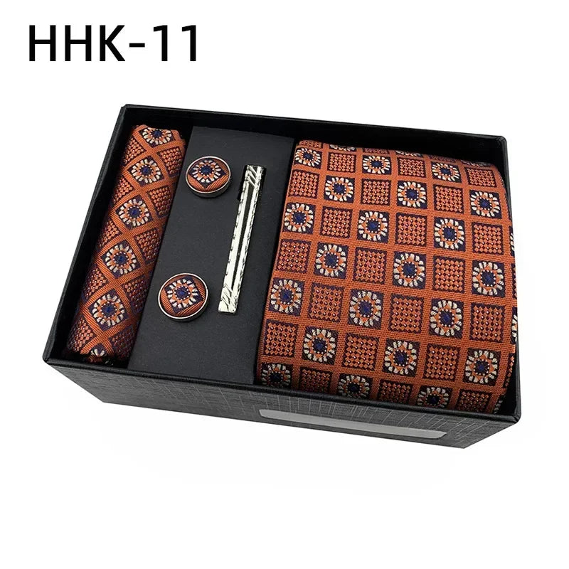100Silk Feel Set Classic Ties for Men Kerchief