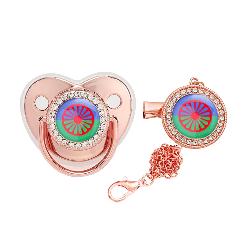 Personalized Flag Baby Luxury Pacifier with Chain Clips