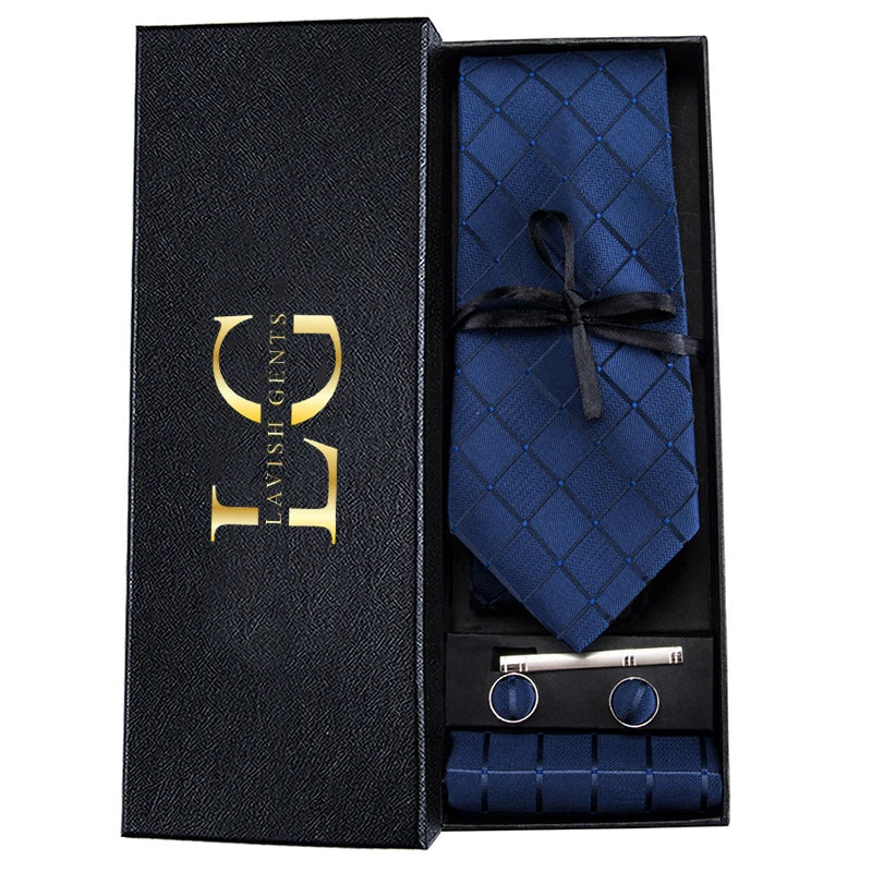 HiTie Navy Plaid For Men Silk Woven Ties