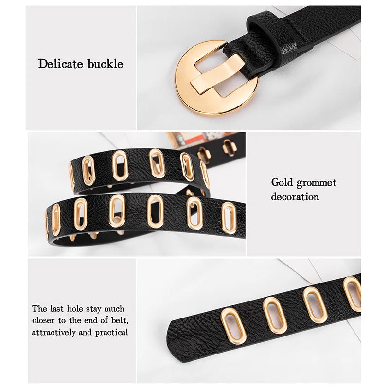 Maikun New Grunge Women Belt Adjustable Hole Grunge Punk Belts for Women Alloy Pin Buckle PU Leather Belt