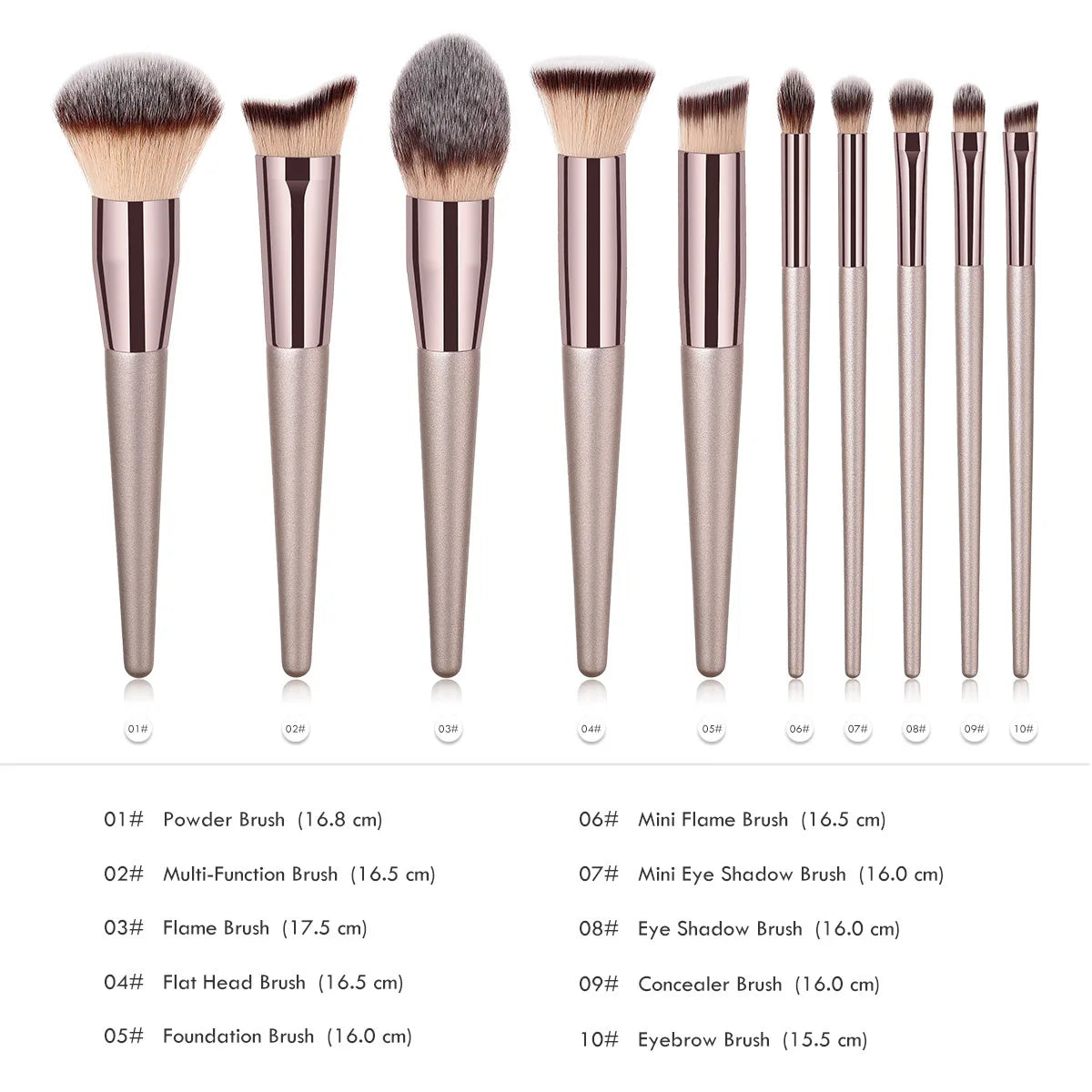 4/10Pcs Champagne Makeup Brushes Set For Cosmetic Foundation