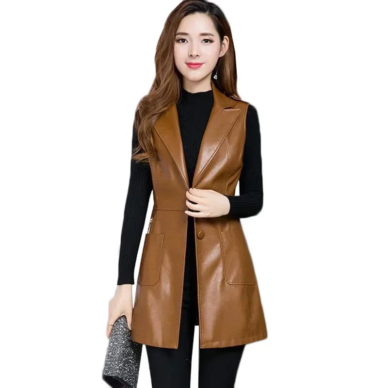 Faux Leather Vest Women's Clothing 2022 PU Autumn