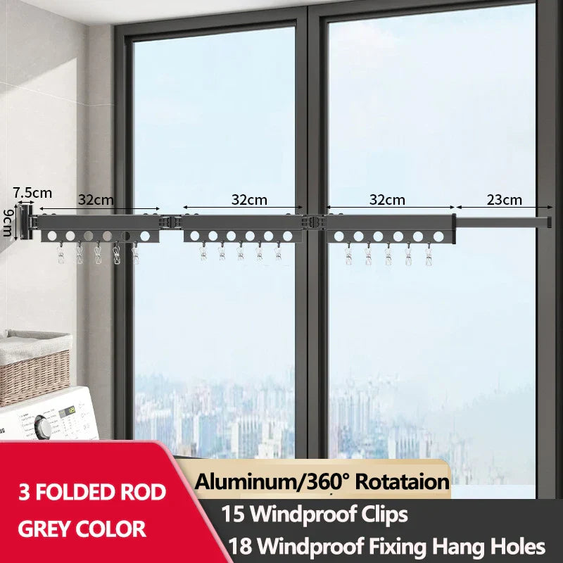 Extendable Clothesline Retractable Clothes Hanger Rack Folding Wall