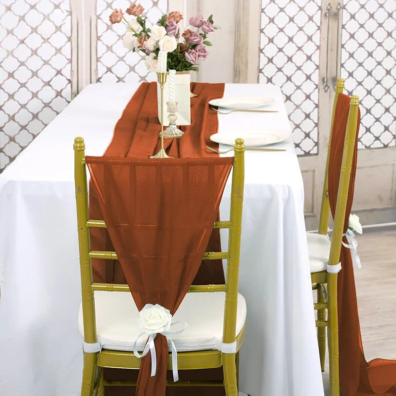 6PCS RUST Chiffon Chair Sashes 30 x 270cm