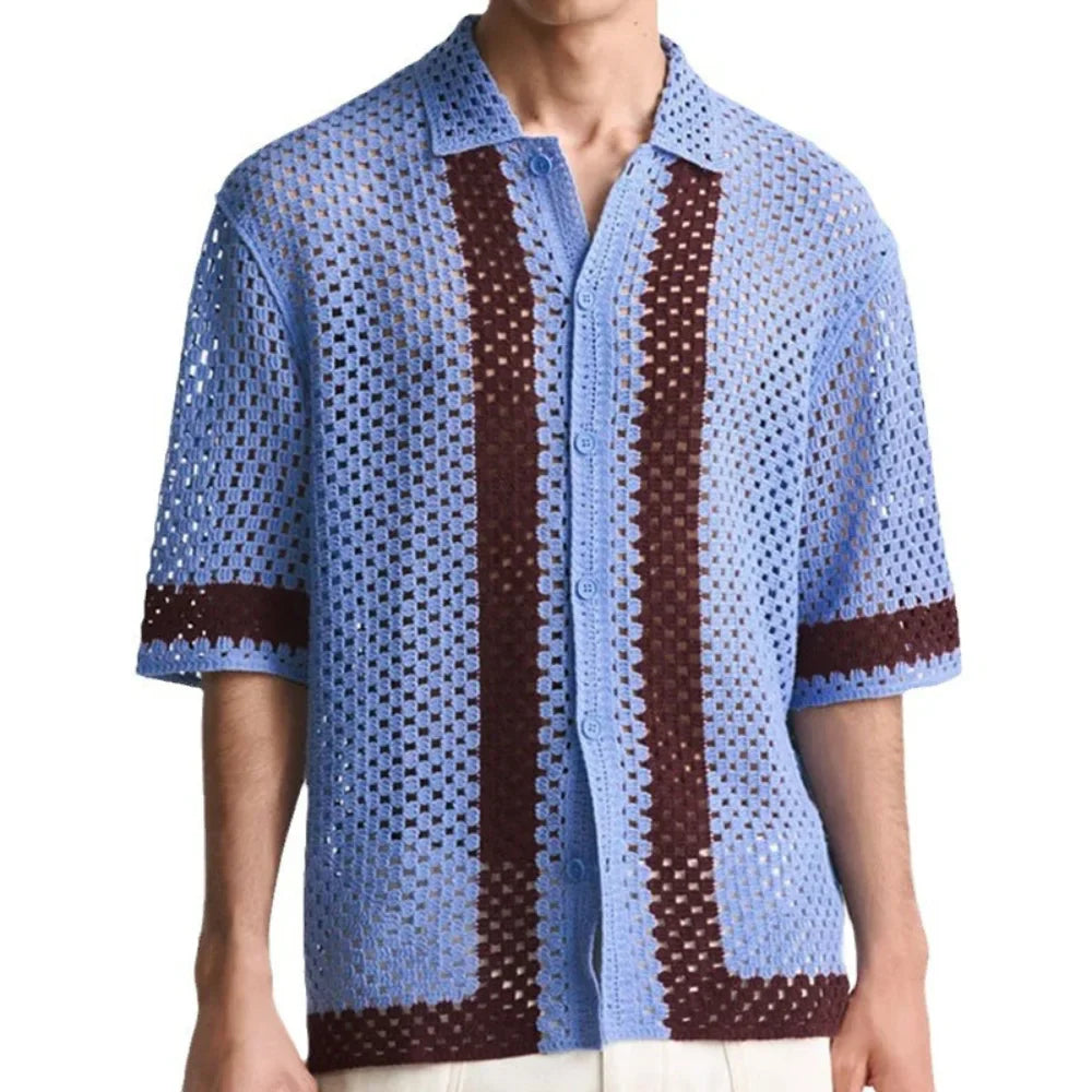Men's Drop Shoulder Long Sleeve Knit Cardigan Crochet