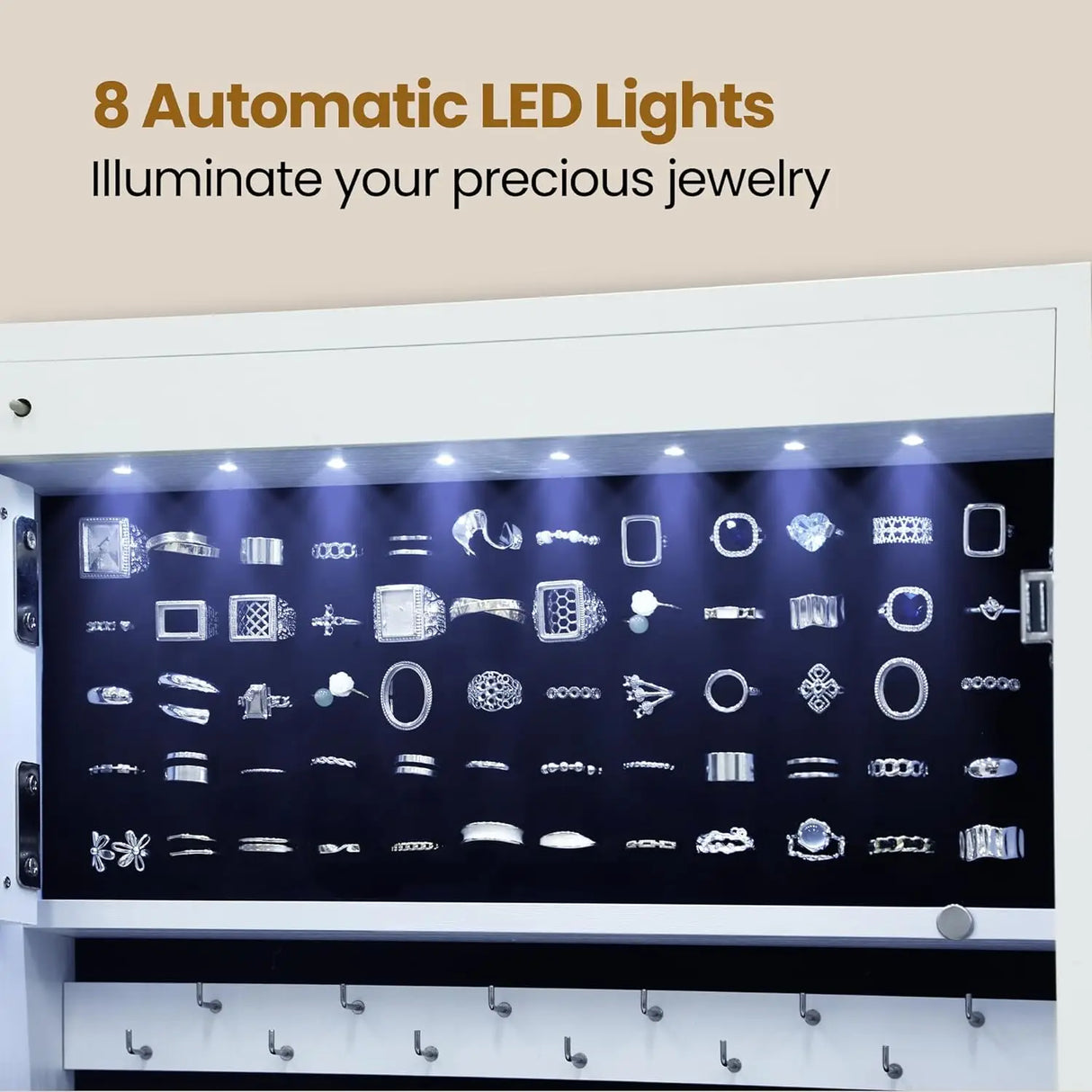 Hzuaneri 8 LEDs Mirror Jewelry Cabinet, 47.2-inch Jewelry