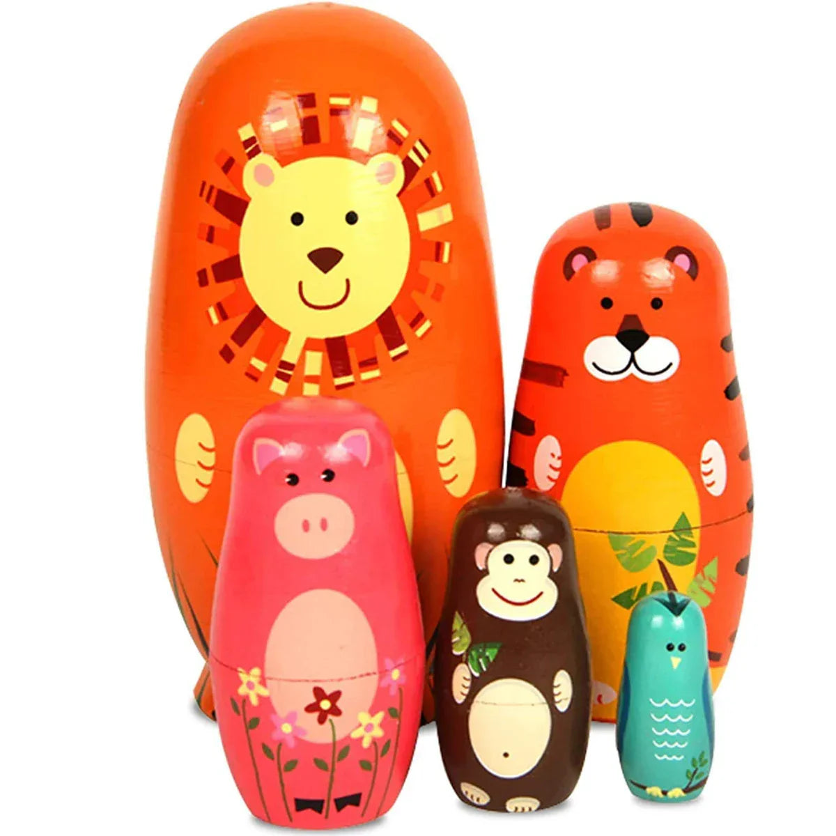 5 Pieces Cute Nesting Dolls - Handmade Wooden
