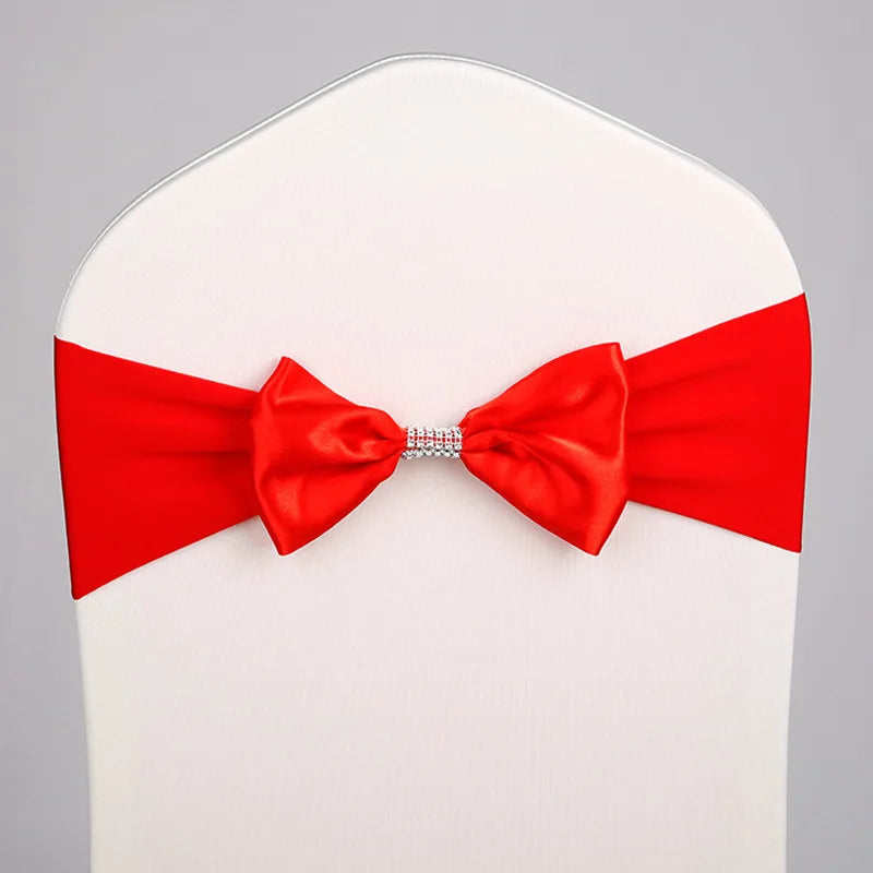 10pcs/50pcs Free Tie Wedding Satin Chair Sash Elastic
