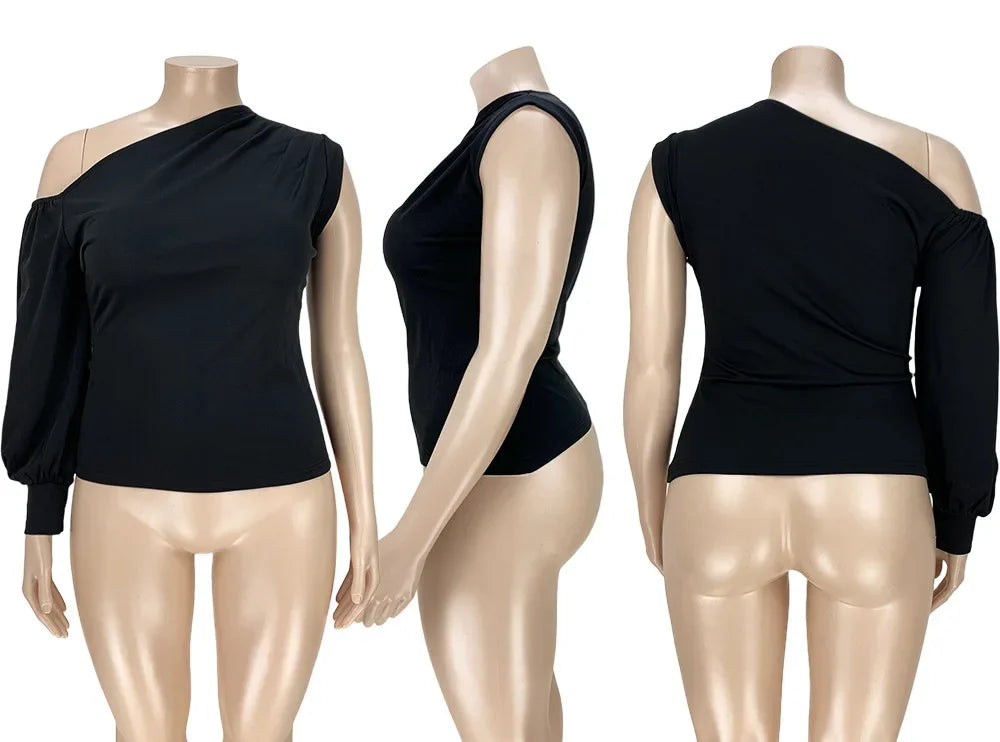 CMYAYA Plus Size XL5XL One Shoulder Sleeve Skew