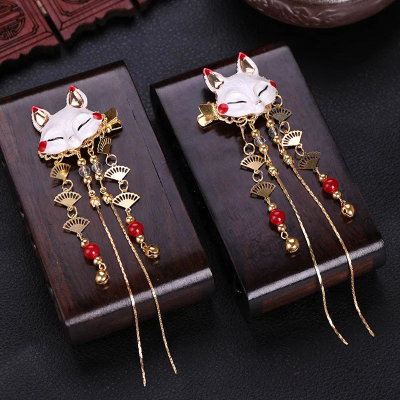 1pair Chinese Hanfu Hair Accessories Red Flower Hairpins