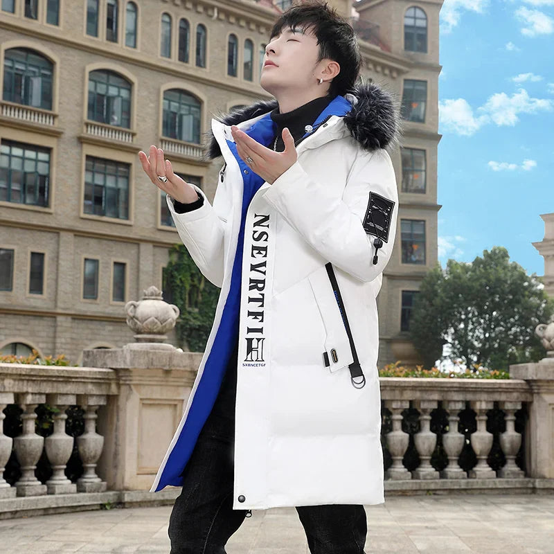 Fashion Winter Men's Mid-Length Cotton-Padded Jacket Outwear Fur