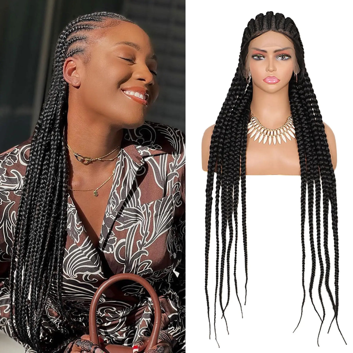 36" Embroidery Full Double Lace Braided Wigs for