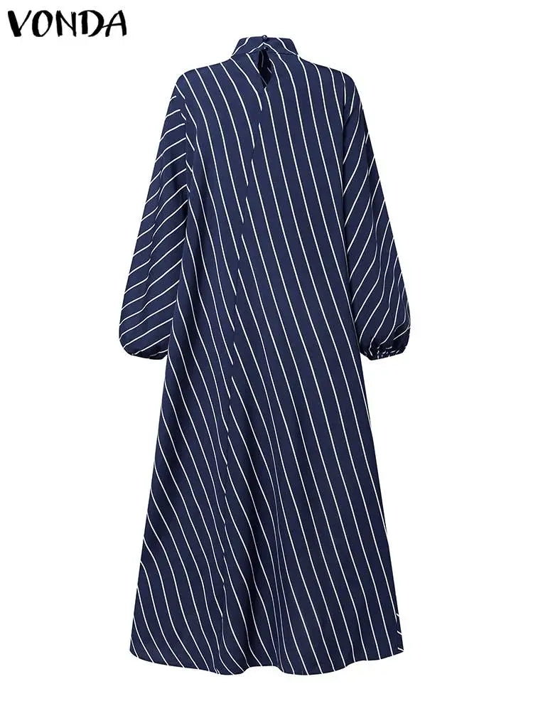 Plus Size 5XL VONDA Elegant Striped Maxi Dress