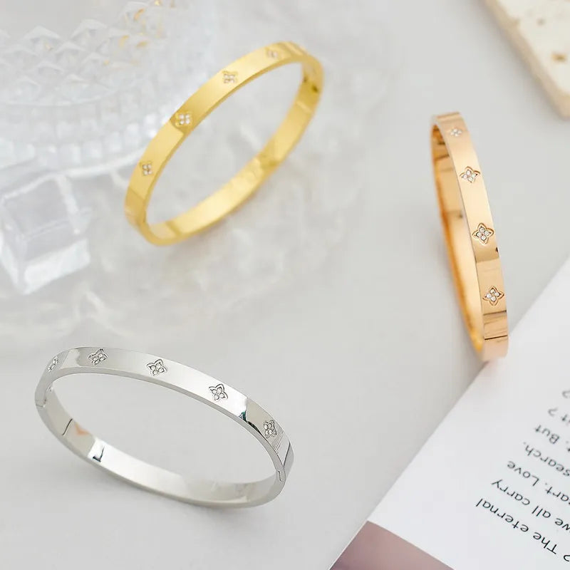 Waterproof Luxury Colorful Cubic Zirconia Bangles Stainless Steel