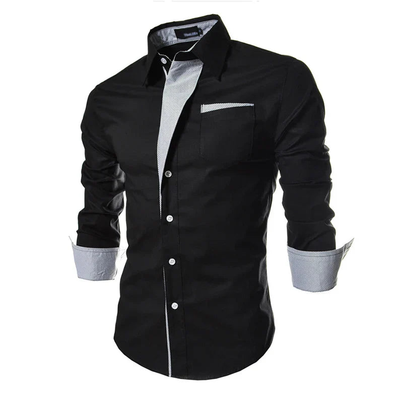 Mens Striped Shirts Long Sleeved Business Slim Fit