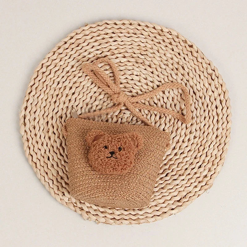 Cute Kids Shoulder Bag Summer Straw Woven Handmade