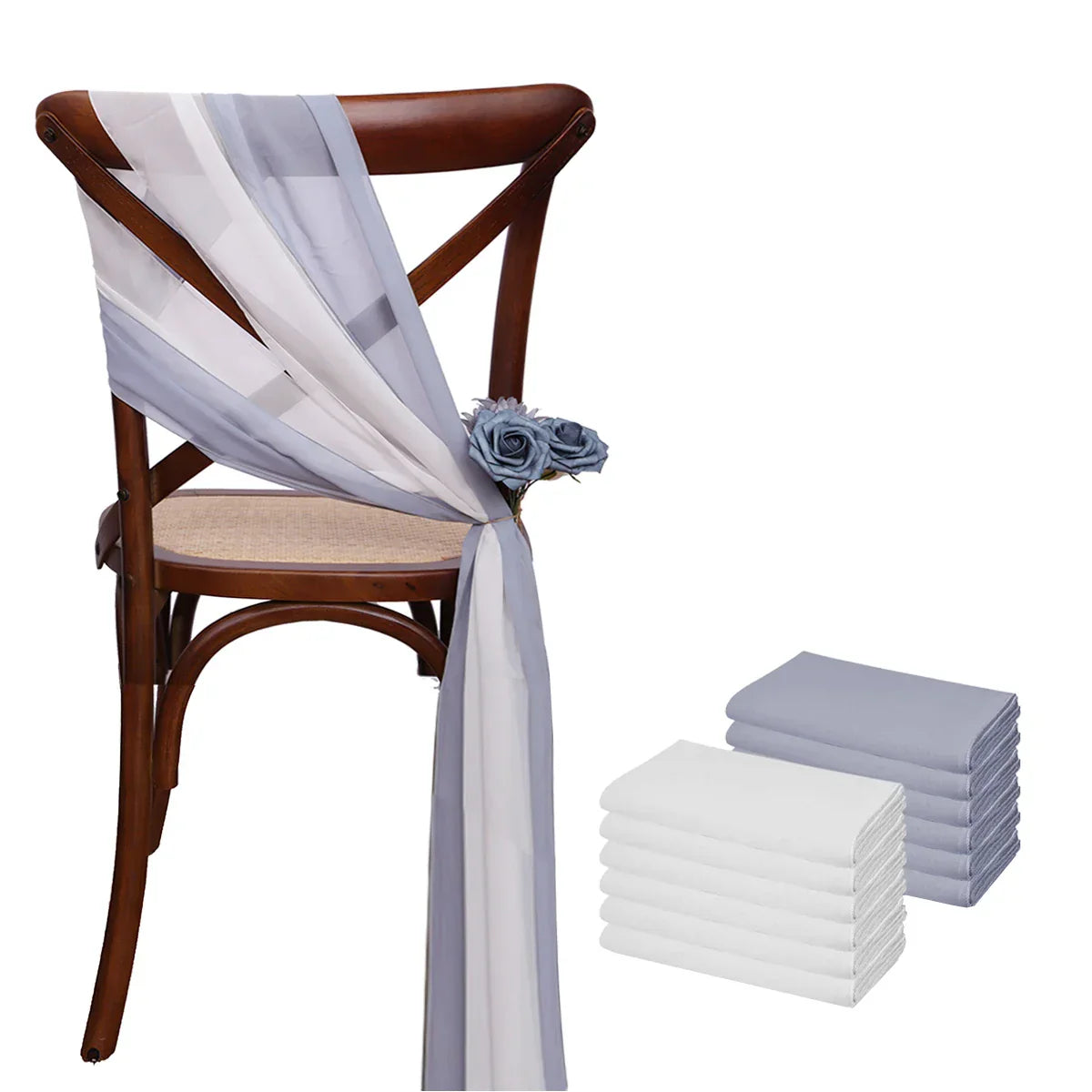 12 Pcs 17x275cm Green Chiffon Chair Sashes Wedding