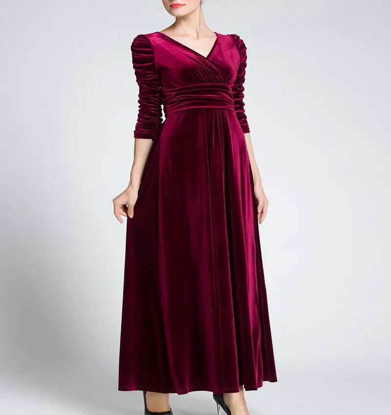 Women Clothing Plus Size Long Dress Velvet Autumn
