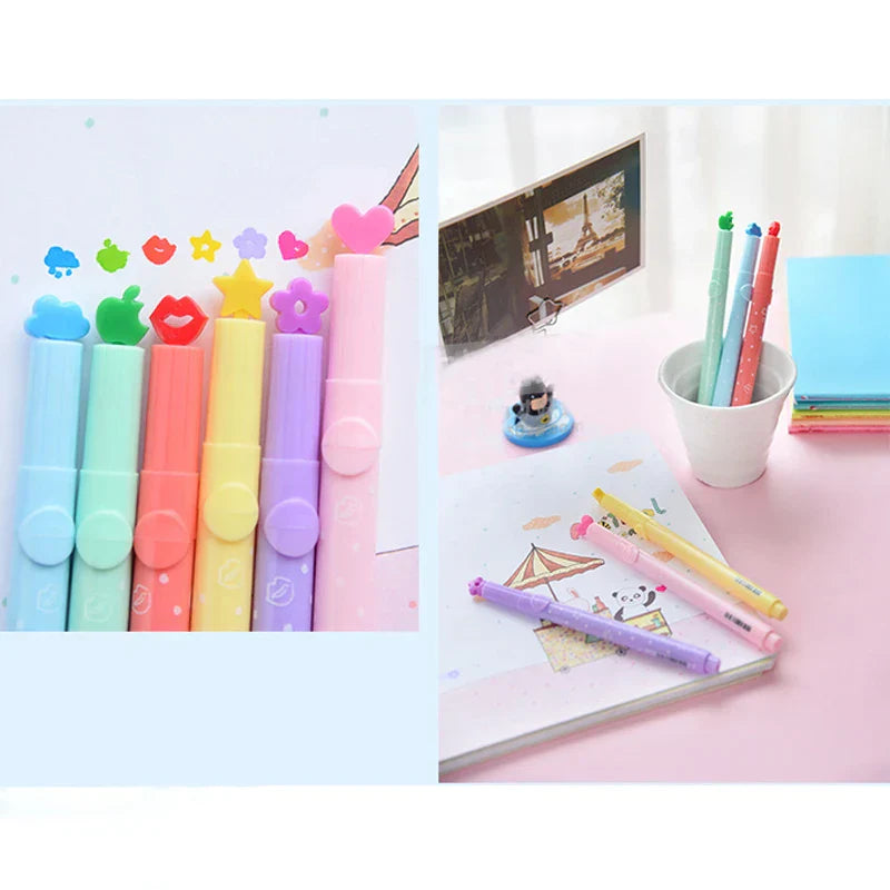 Haile 6Pc Kawaii Candy Color Highlighters Inks Stamp