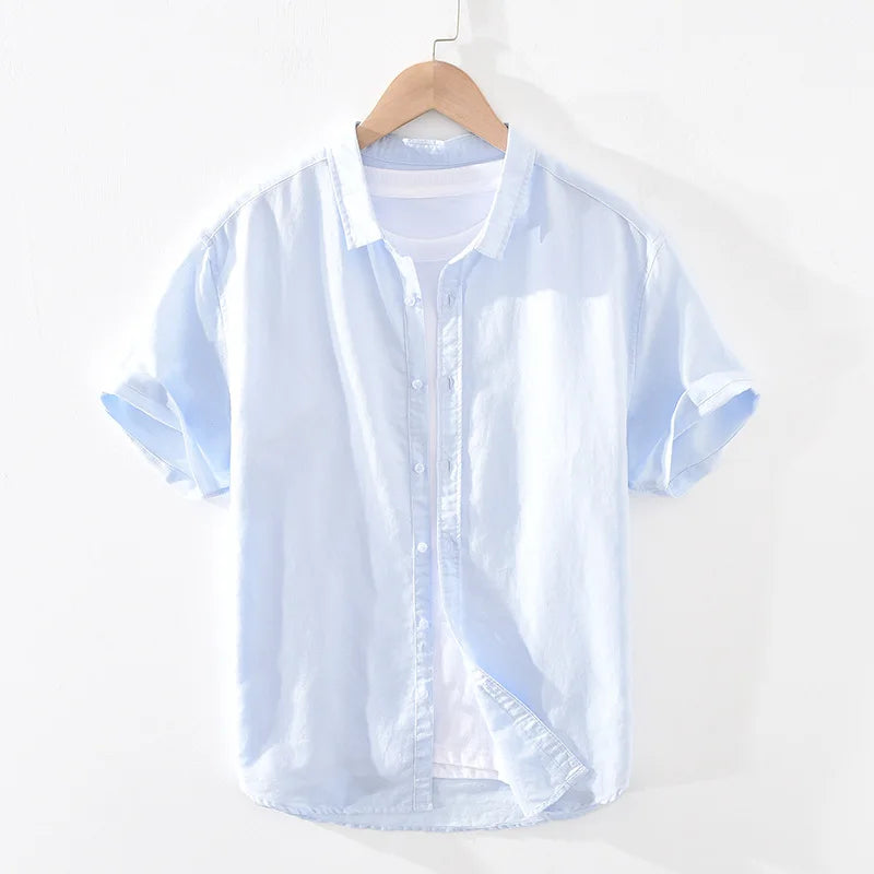 Summer Cotton Linen Short Sleeve Shirts Men Casual